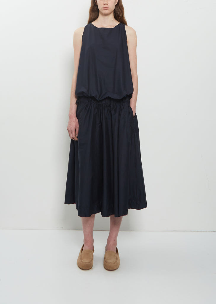 Stretch Light Canvas Sleeveless Gathered Dress — Navy