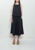 Stretch Light Canvas Sleeveless Gathered Dress — Navy