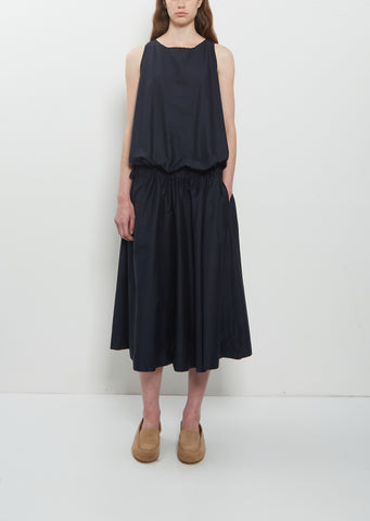 Stretch Light Canvas Sleeveless Gathered Dress — Navy