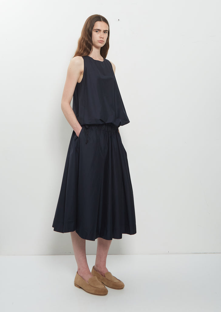 Stretch Light Canvas Sleeveless Gathered Dress — Navy