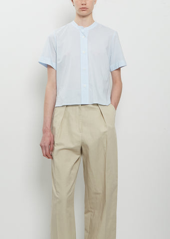 Short Sleeve Collarless Cotton Shirt