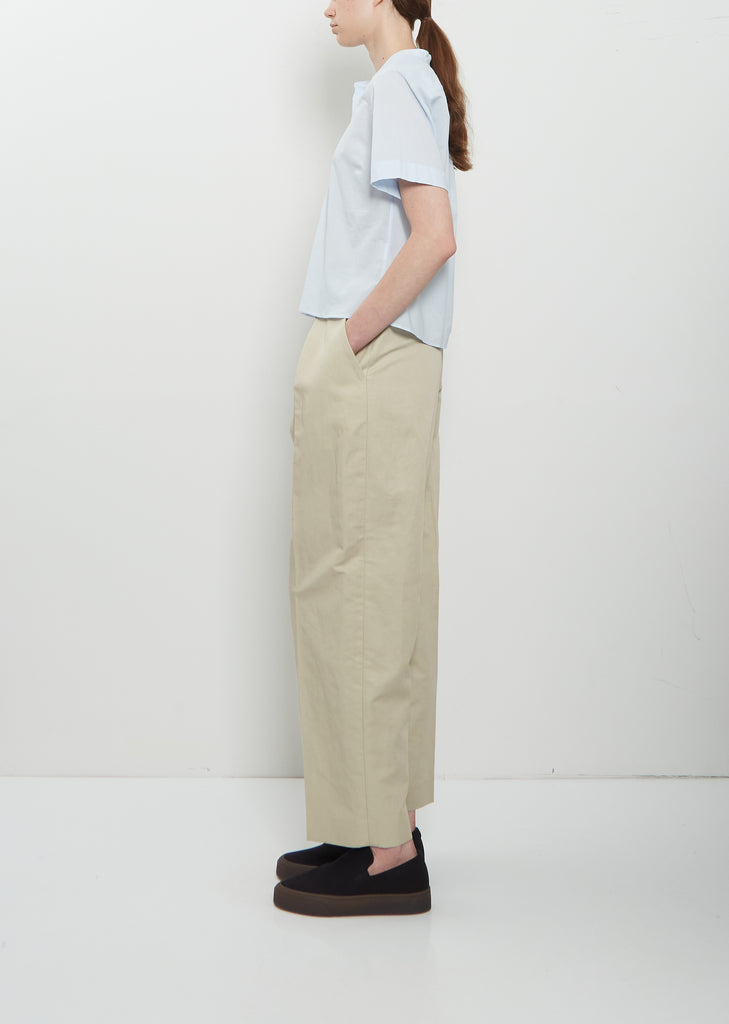 Short Sleeve Collarless Cotton Shirt