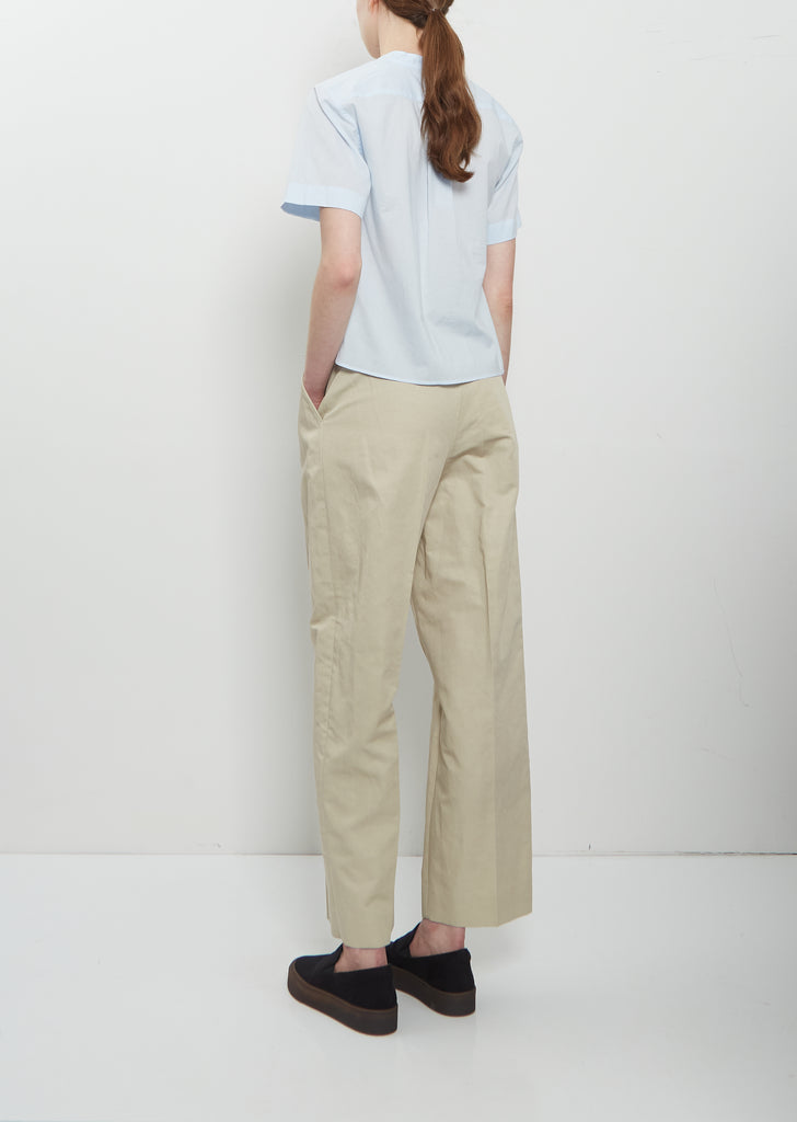 Short Sleeve Collarless Cotton Shirt