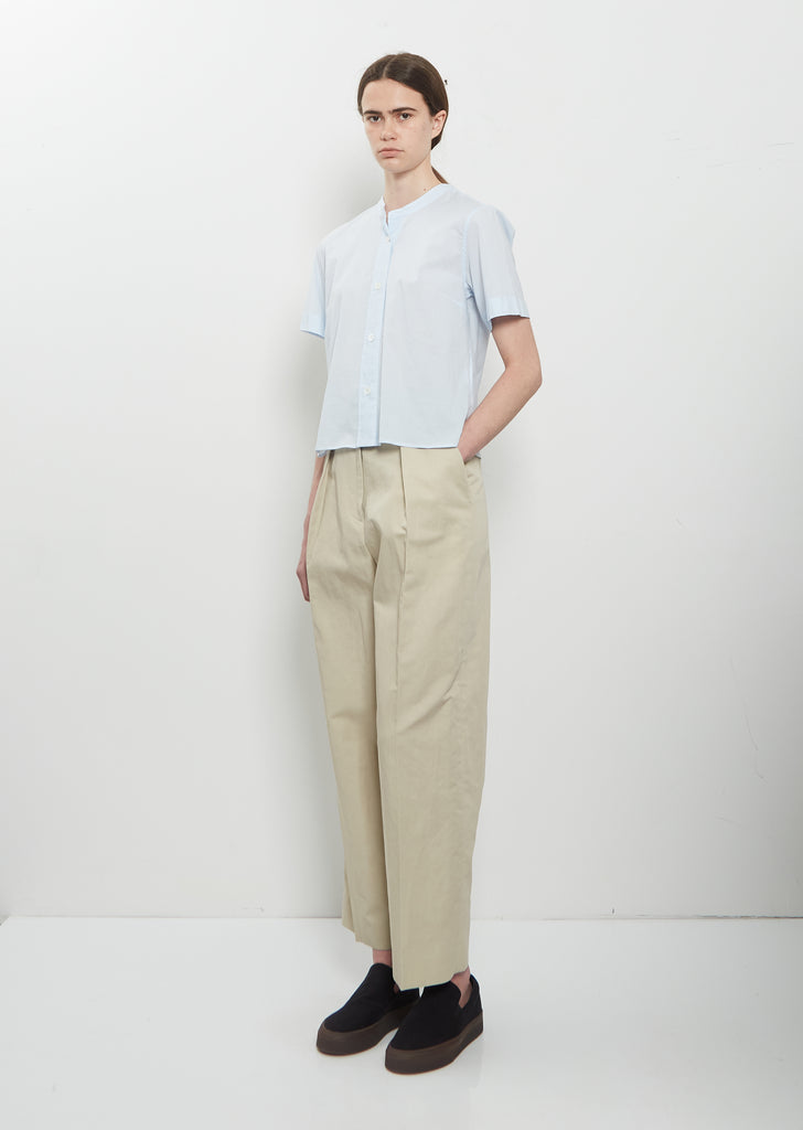 Short Sleeve Collarless Cotton Shirt