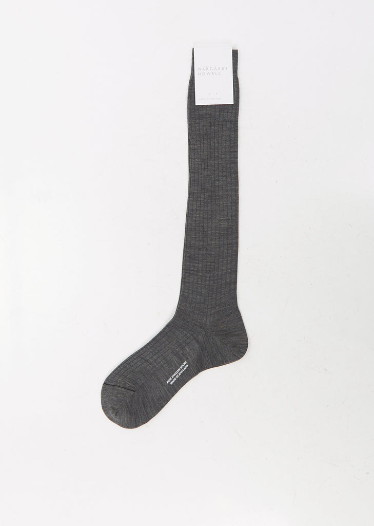 Long Ribbed Sock — School Grey