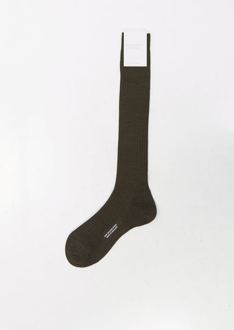 Long Ribbed Sock — Dark Olive