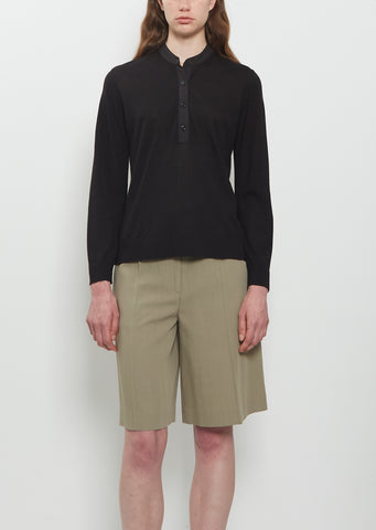 Wool Silk Knit Henley Top