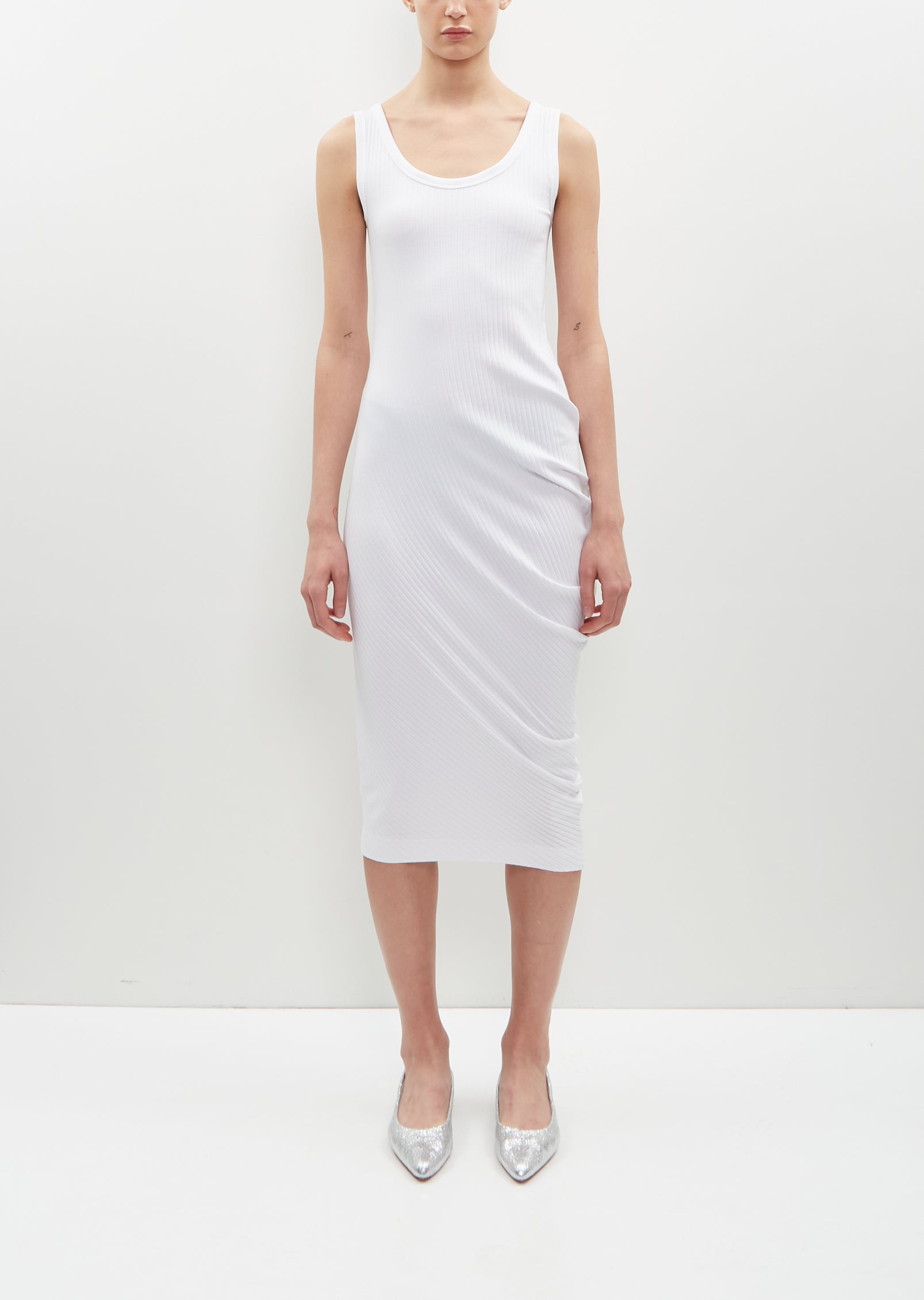 Hoteros Ribbed Jersey Dress — White – La Garçonne