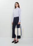 Washed Canvas Two-Tone Tote, Small — Navy