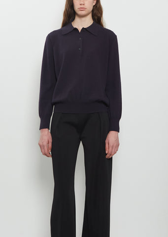Sid Wool Cotton Knit Polo — Navy
