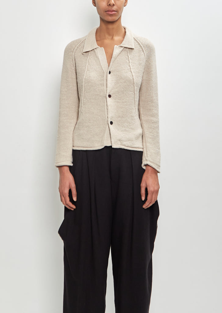 Cotton Rolled 3 Button Cardigan — Light Grey