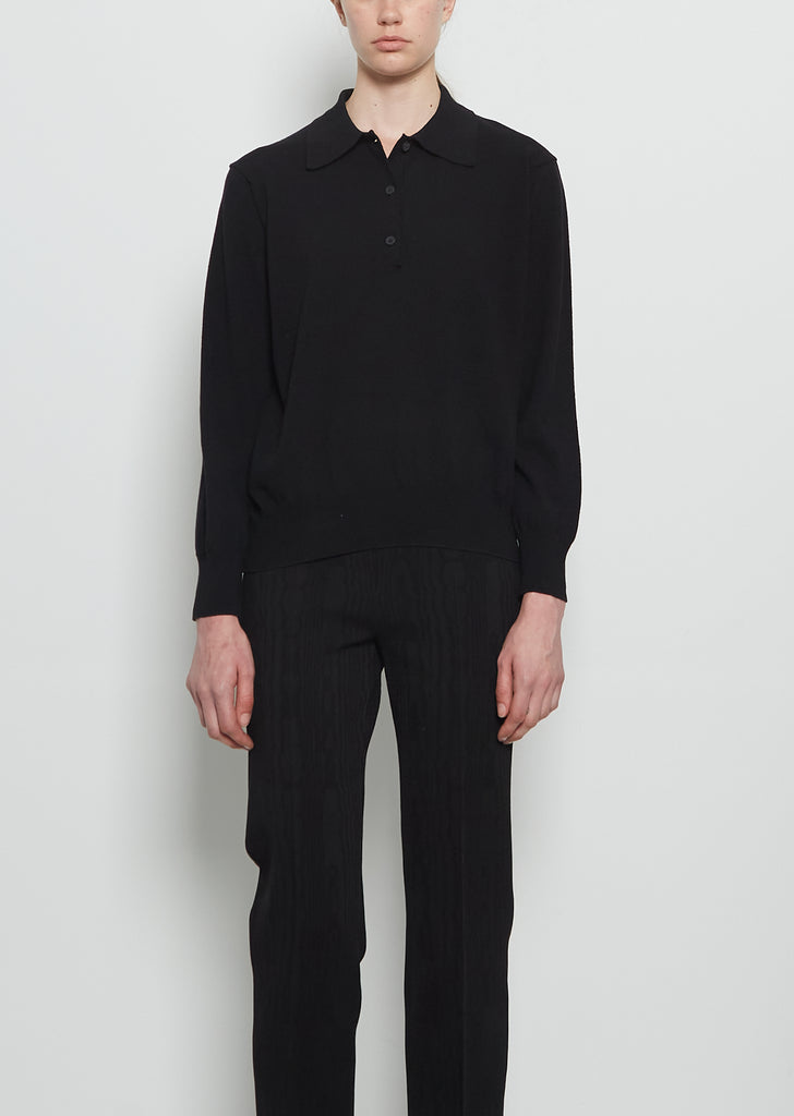 Sid Wool Cotton Knit Polo — Black