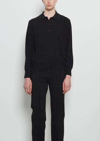 Sid Wool Cotton Knit Polo — Black