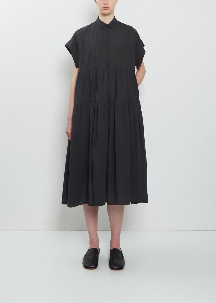 tiered shirt dress Toujours Band Sleeve Tiered Shirt Dress Ink Black Size: 2