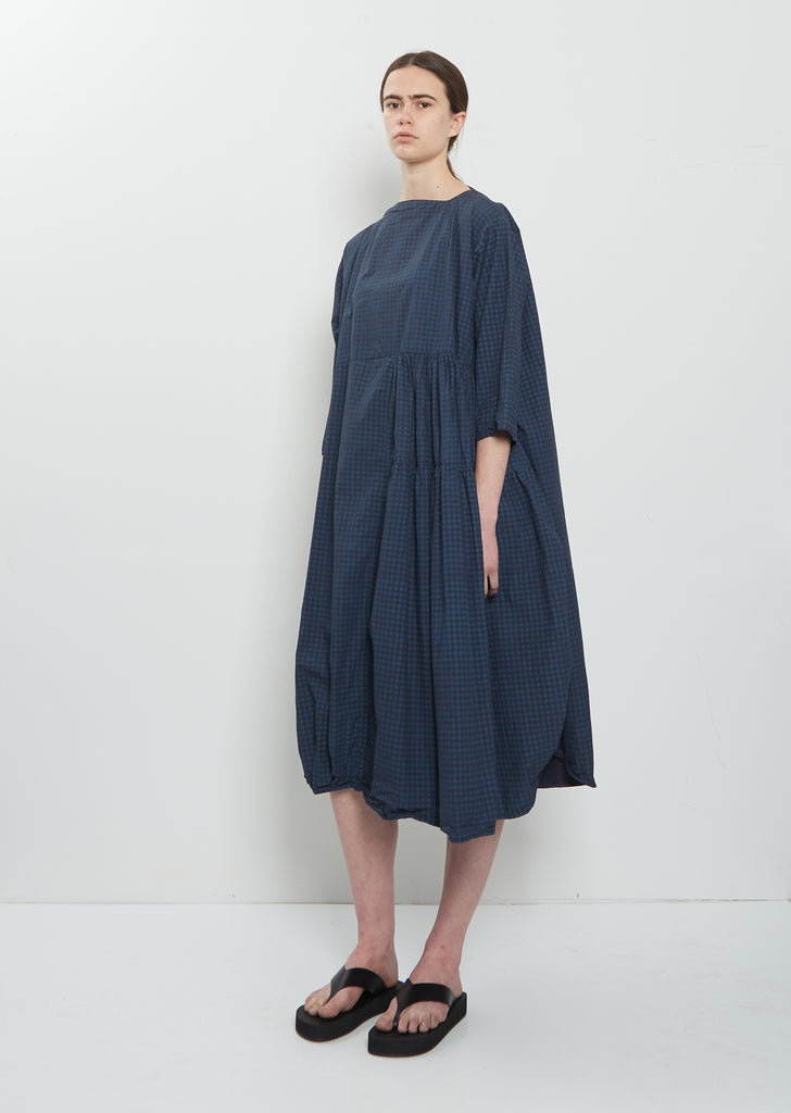 All Spice Cotton Dress — Navy Thin Check