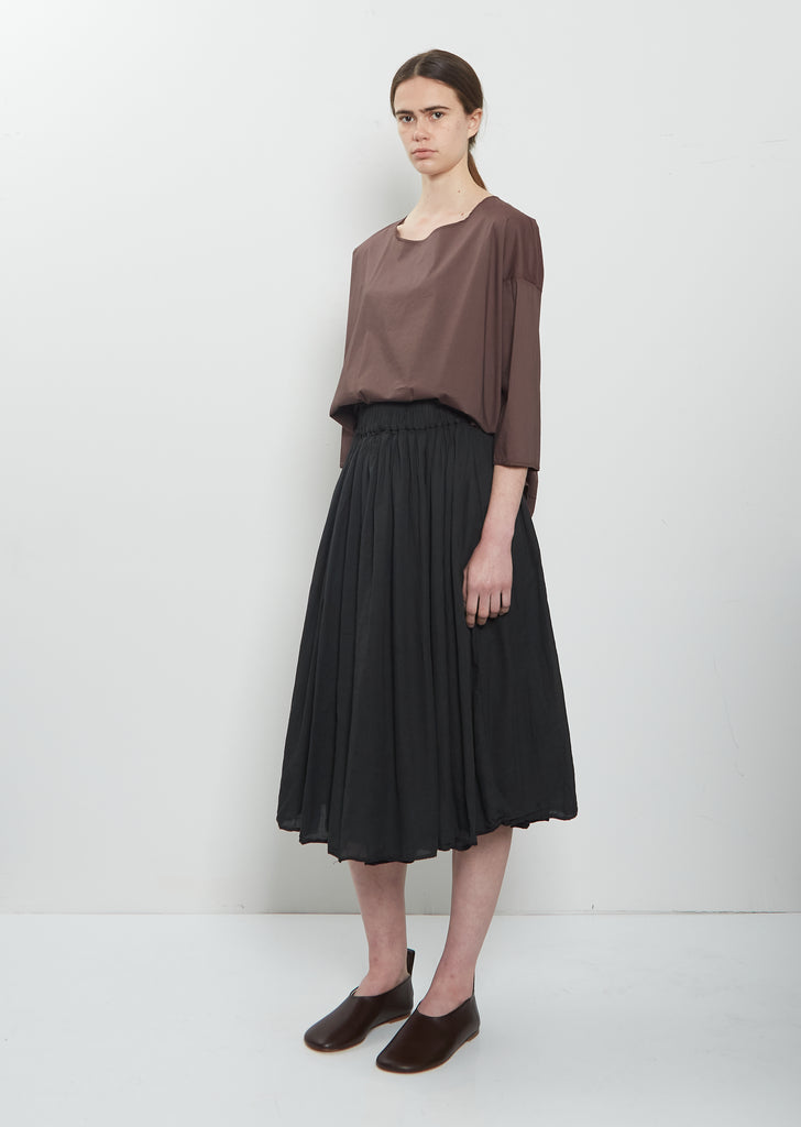 Light Cotton Gathered Double Layer Skirt — Black