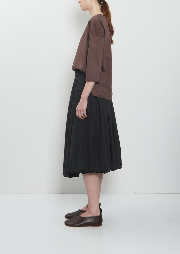 Light Cotton Gathered Double Layer Skirt — Black