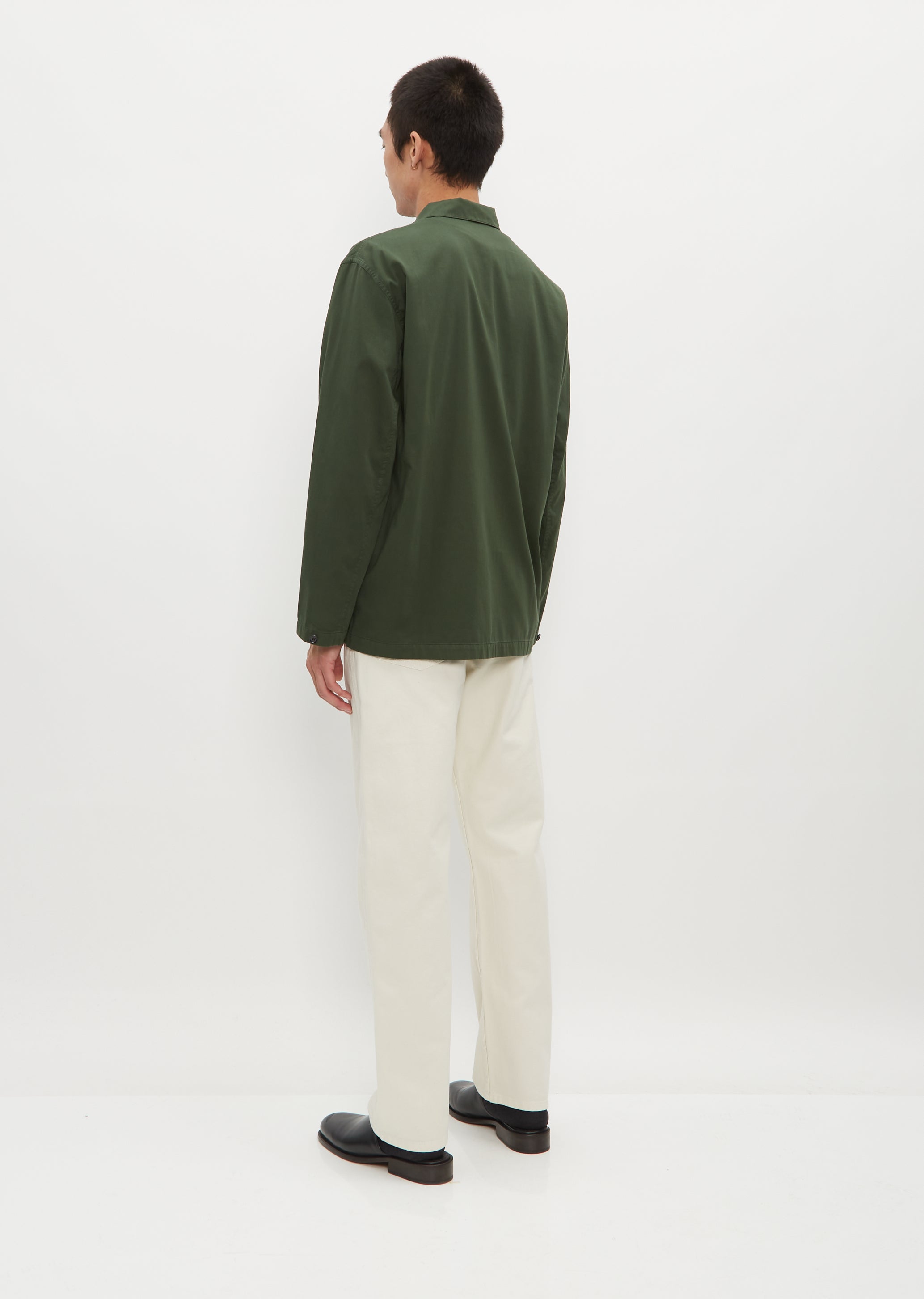 green dress shirt with white collar Hand Dyed 'The Don' Camp Collar Shirt in Green and White Clamp Dye with Piping S