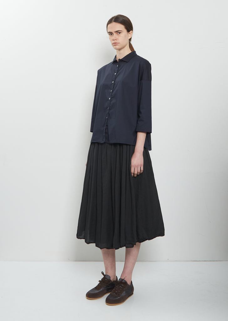 Stretch Light Canvas Short Collar Shirt — Navy