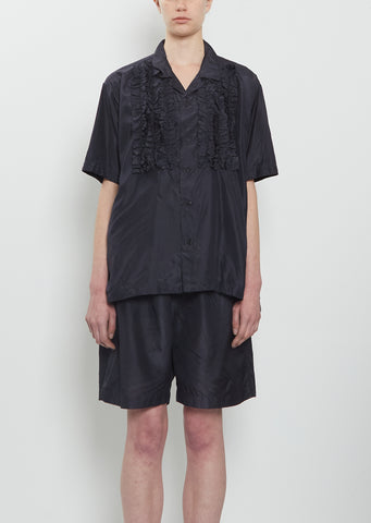 Open Collar Frill Silk Shirt