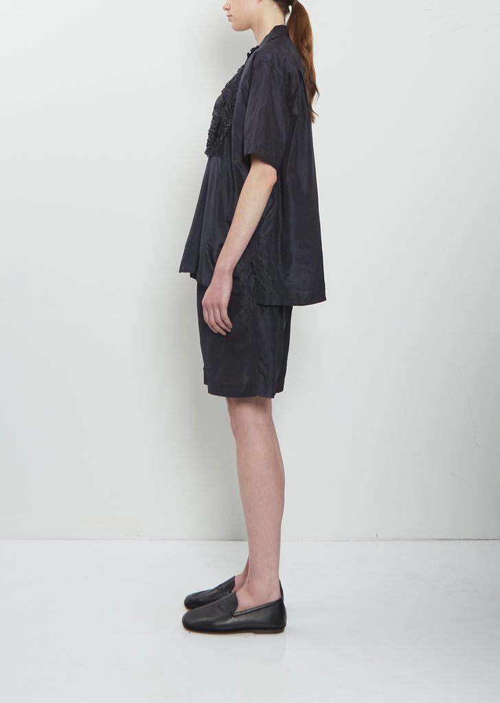 Open Collar Frill Silk Shirt