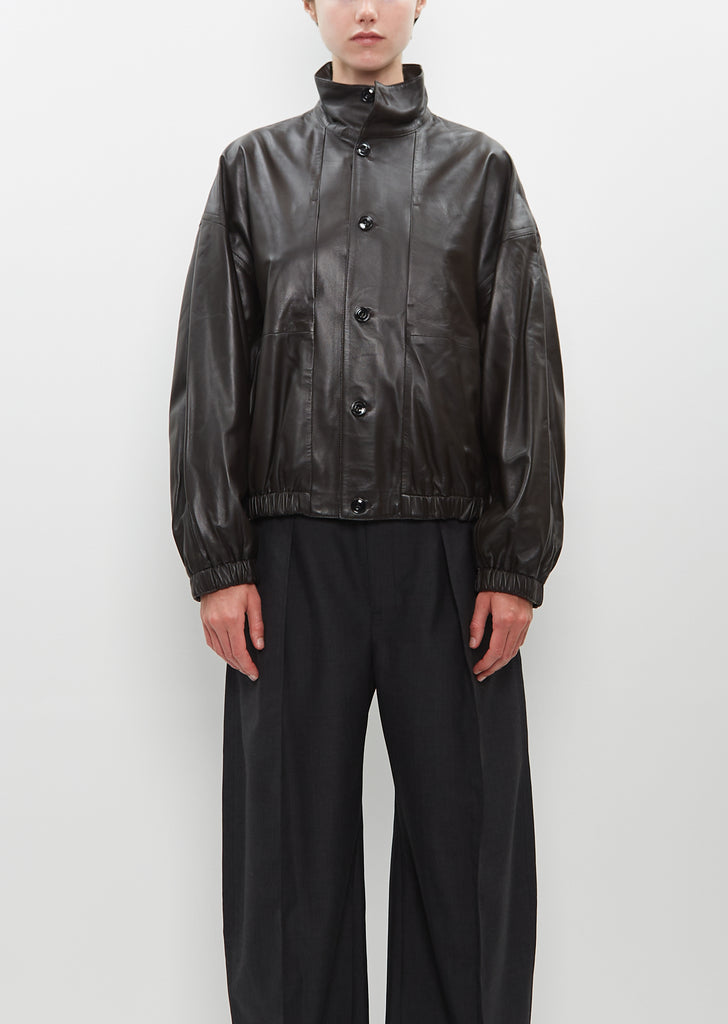 Stand Collar Leather Blouson