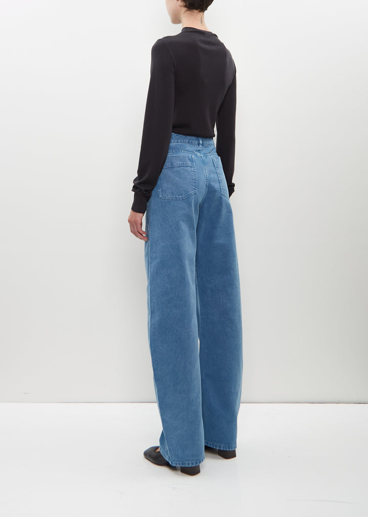 High Waisted Curved Pants — Denim Snow Blue