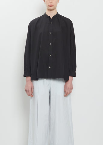 Band Collar Simple Cotton Shirt — Black