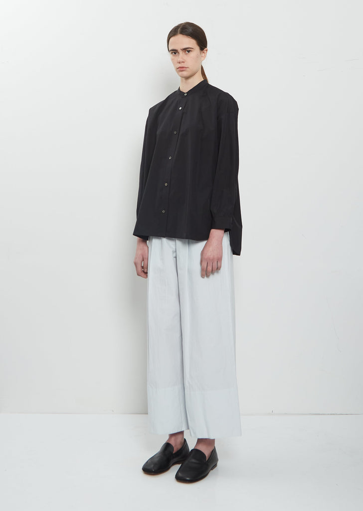 Band Collar Simple Cotton Shirt — Black