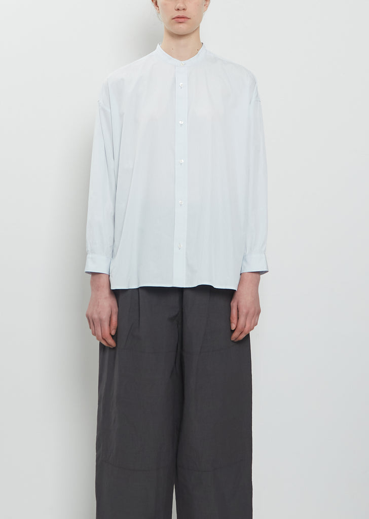 Band Collar Simple Cotton Shirt — Ice Blue