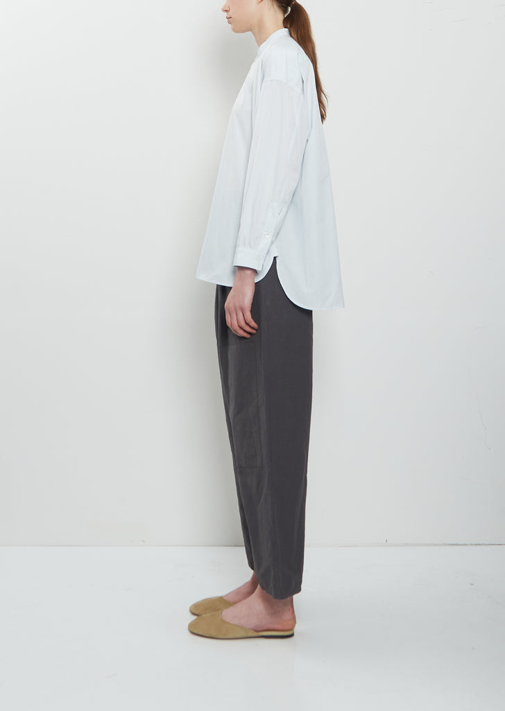 Band Collar Simple Cotton Shirt — Ice Blue