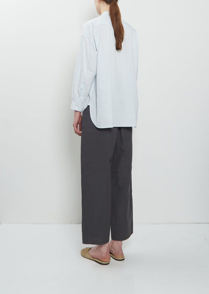 Band Collar Simple Cotton Shirt — Ice Blue