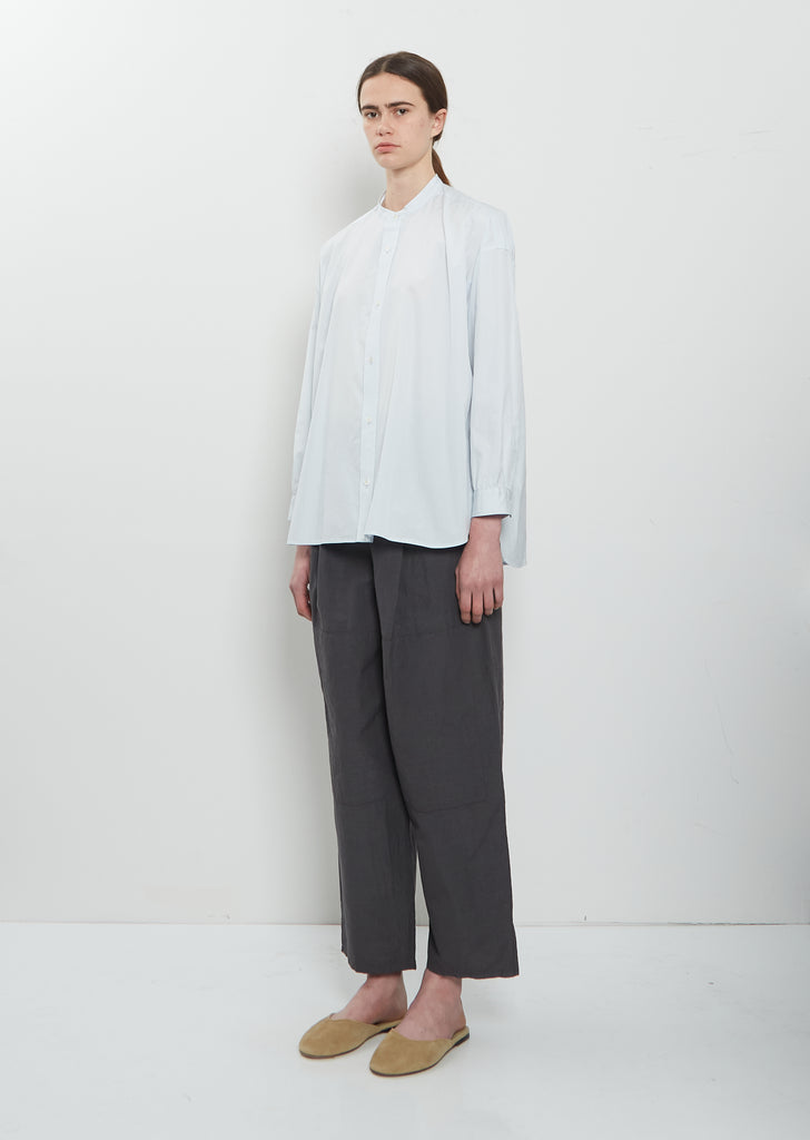Band Collar Simple Cotton Shirt — Ice Blue