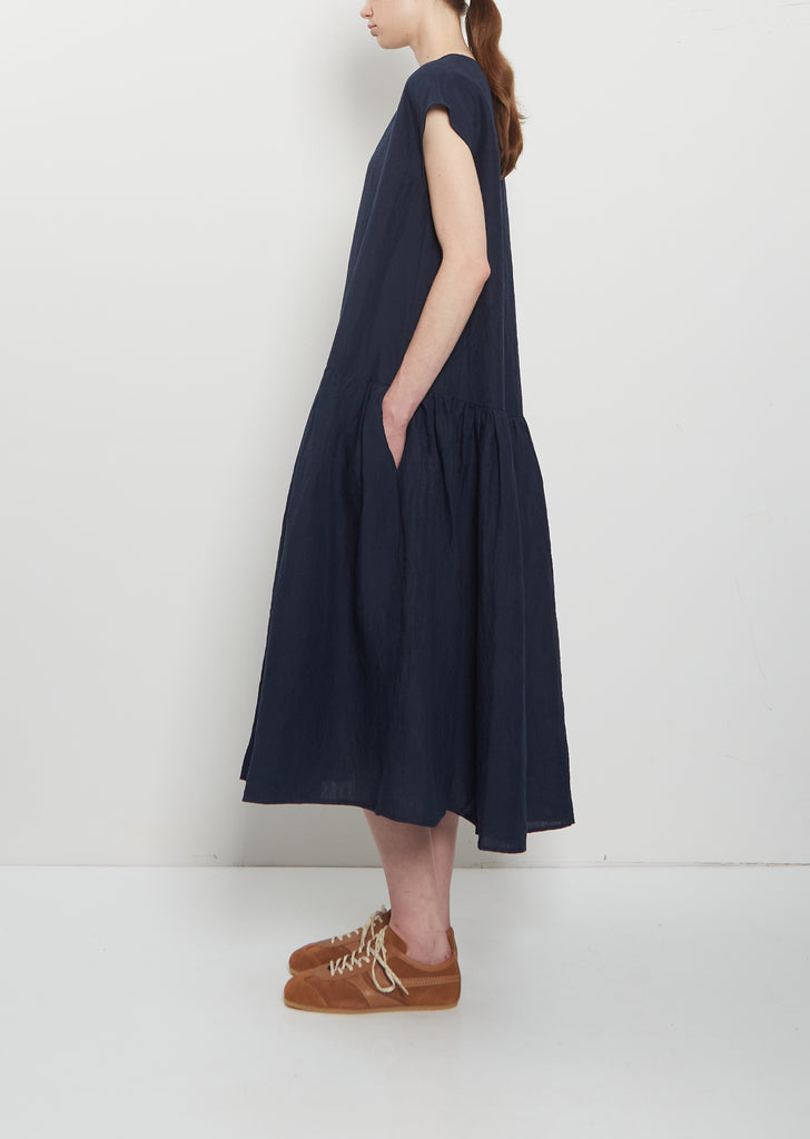 Linen Gathered Waist Dress — Abyss