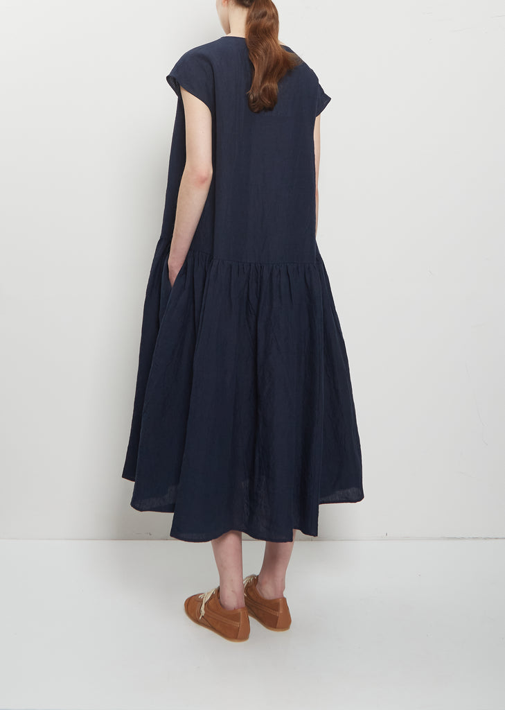 Linen Gathered Waist Dress — Abyss