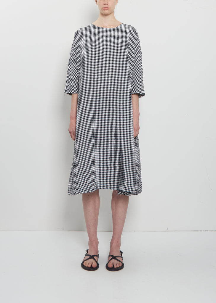 Crinkled Linen 3/4 Sleeve Tunic Dress Vichy Check 1 / Abyss Crinkled Linen 3/4 Sleeve Tunic Dress Vichy Check 1 / Abyss