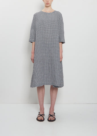 Crinkled Linen 3/4 Sleeve Tunic Dress — Vichy Check