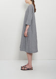 Crinkled Linen 3/4 Sleeve Tunic Dress — Vichy Check