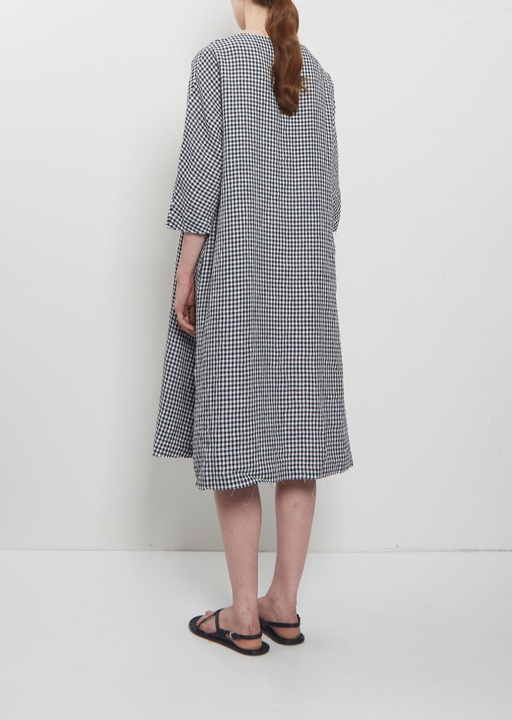 Crinkled Linen 3/4 Sleeve Tunic Dress — Vichy Check