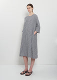 Crinkled Linen 3/4 Sleeve Tunic Dress — Vichy Check