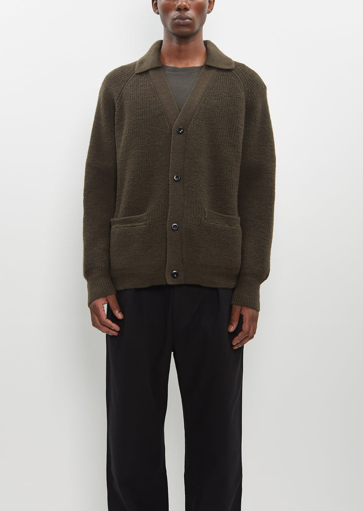 Collared Cardigan — Dark Olive