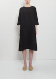 Crinkled Linen 3/4 Sleeve Tunic Dress — Black