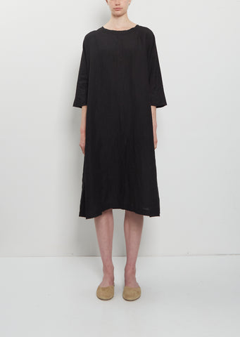 Crinkled Linen 3/4 Sleeve Tunic Dress — Black