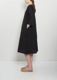 Crinkled Linen 3/4 Sleeve Tunic Dress — Black