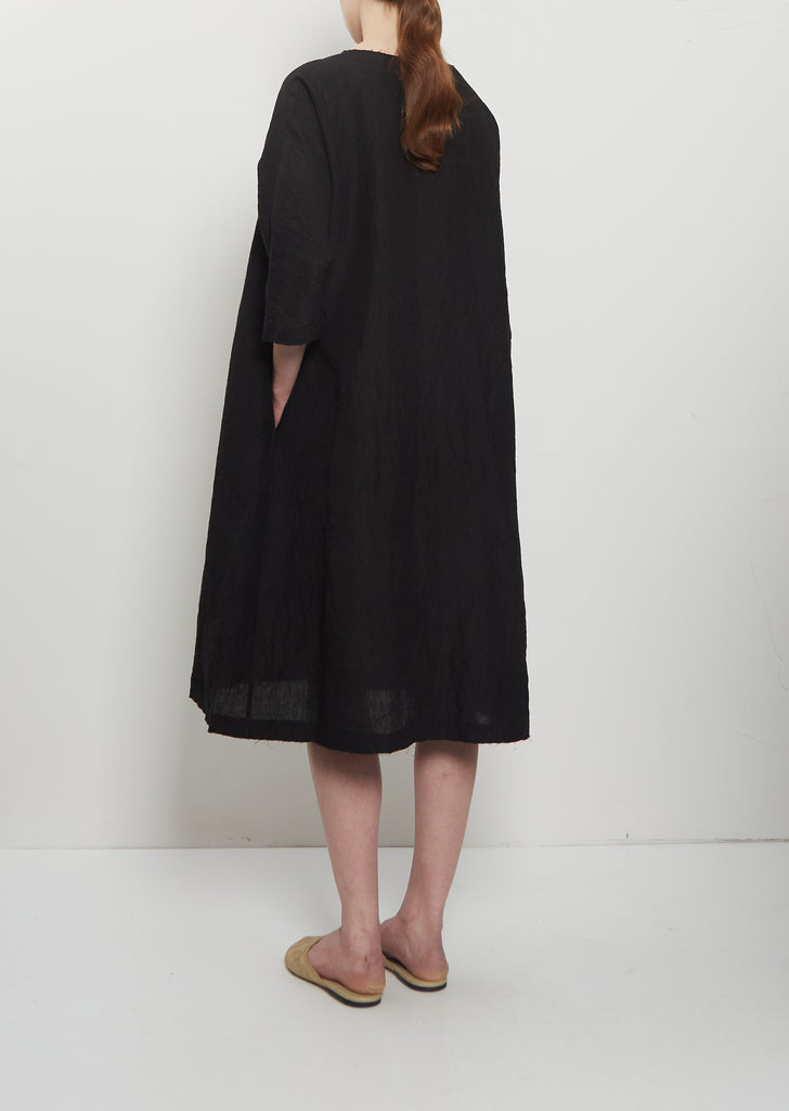 Crinkled Linen 3/4 Sleeve Tunic Dress — Black