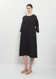 Crinkled Linen 3/4 Sleeve Tunic Dress — Black