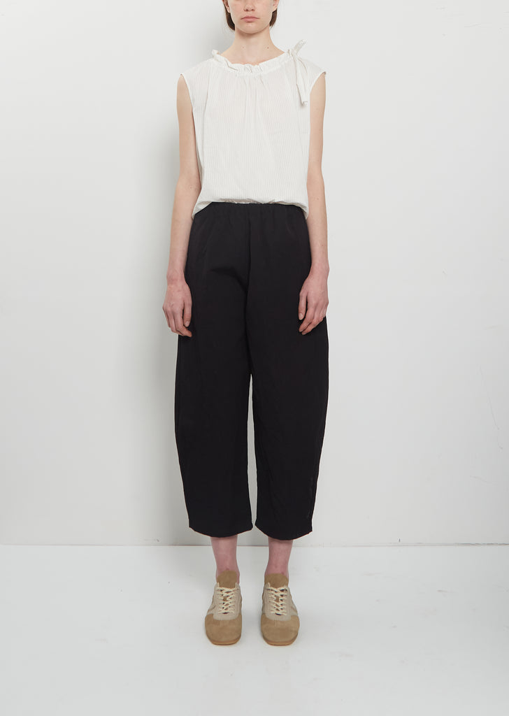Cotton and Linen Curved Trousers — Black