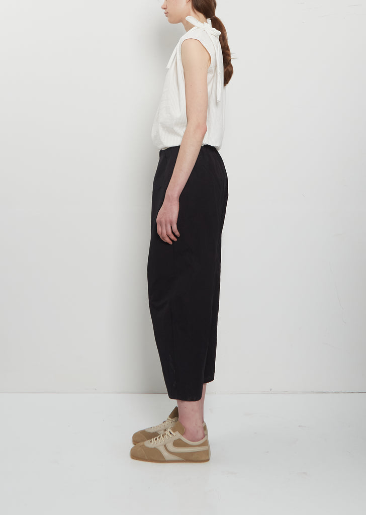 Cotton and Linen Curved Trousers — Black