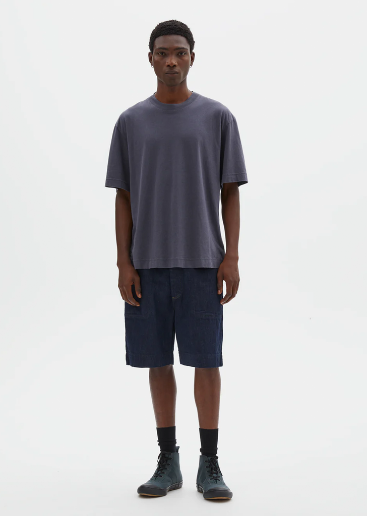 Cotton Linen Simple T-Shirt — Slate Blue