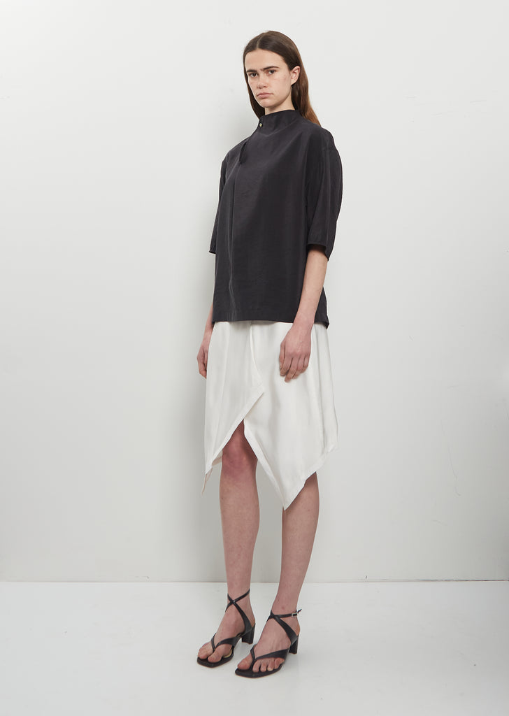 Soft Collar Silk Top — Black